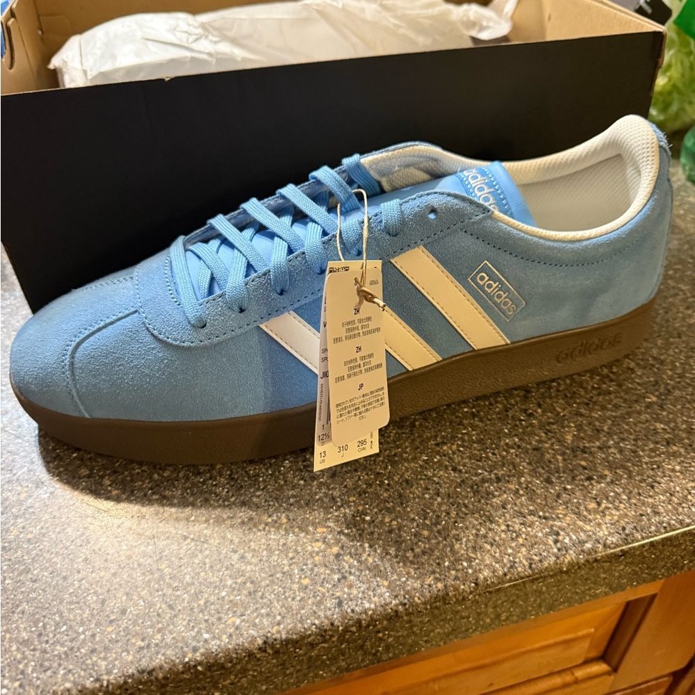 Adidas VL Court 2.0 Blue Sneakers with White Stripes